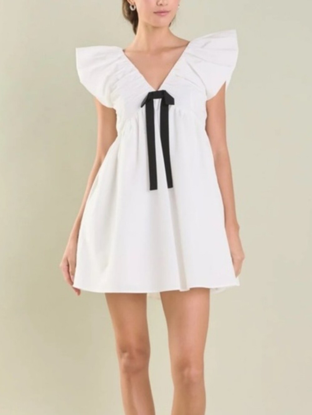 NWT Endless Rose White Mini Babydoll Dress with Black Tie
